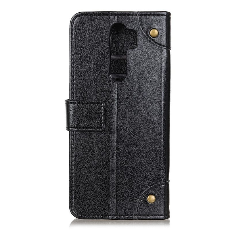 Etui Folio Xiaomi Redmi 9 Czerwony Czarny Styl Skóry Nappa Z Vintage Nitami