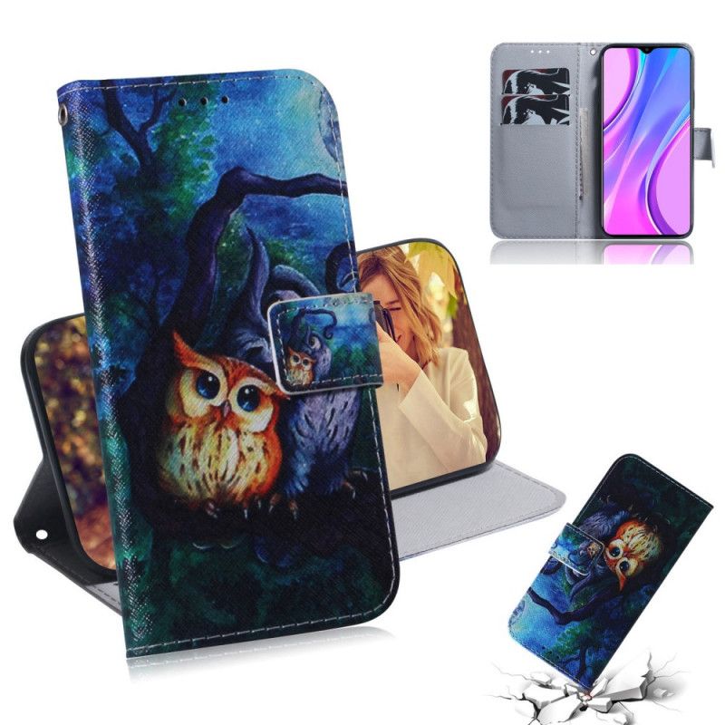 Etui Folio Xiaomi Redmi 9 Malowanie Sowy Etui Ochronne