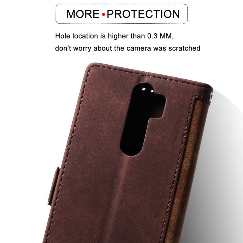 Etui Folio Xiaomi Redmi 9 Szary Czarny Dwukolorowa Imitacja Skóry Ze Wzmocnionymi Konturami