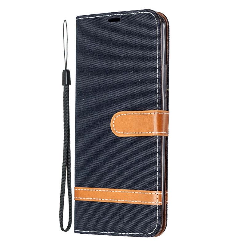 Etui Folio Xiaomi Redmi 9 Szary Czarny Efekt Tkaniny I Skóry Ze Stringami