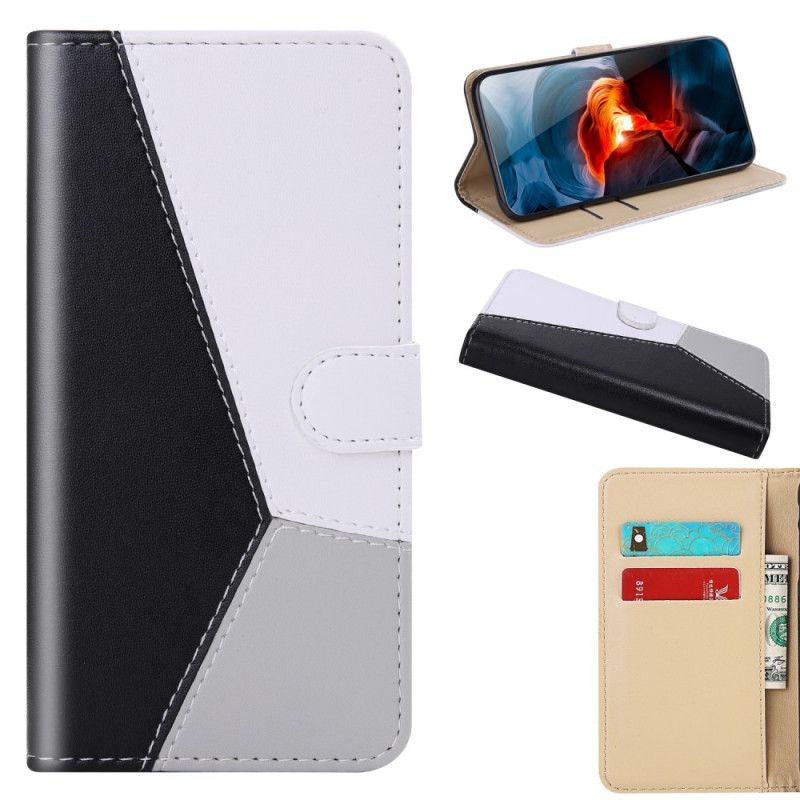 Etui Folio Xiaomi Redmi 9 Szary Czarny Trójkolorowy Efekt Skóry