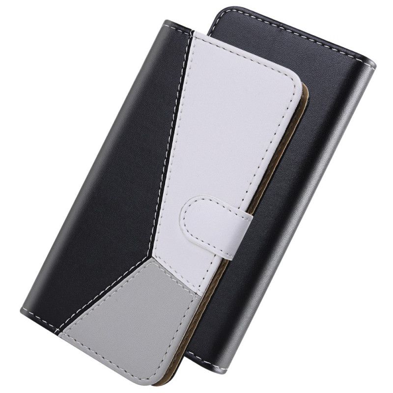 Etui Folio Xiaomi Redmi 9 Szary Czarny Trójkolorowy Efekt Skóry