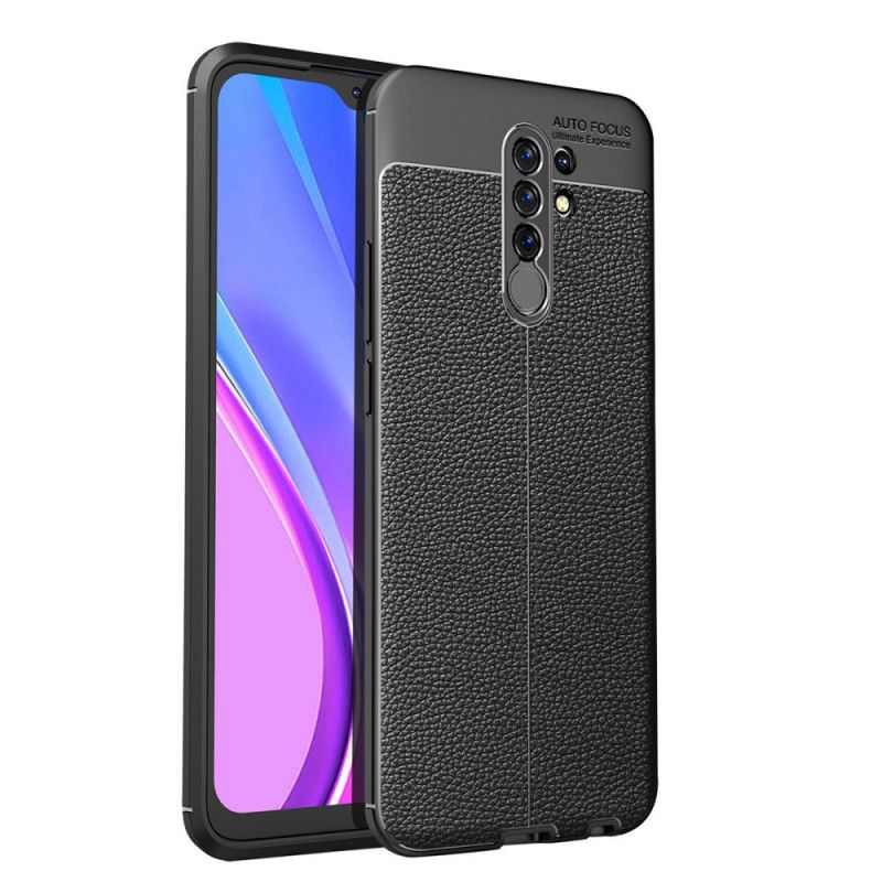 Etui Xiaomi Redmi 9 Czerwony Czarny Efekt Skóry Z Podwójną Linią Liczi