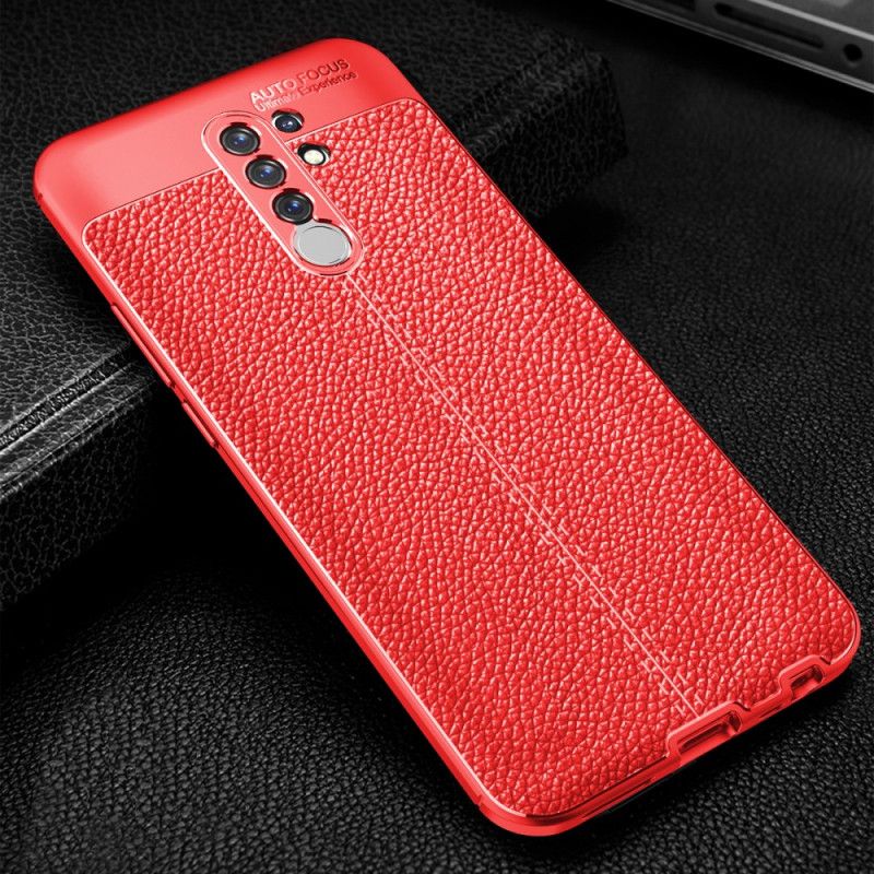 Etui Xiaomi Redmi 9 Czerwony Czarny Efekt Skóry Z Podwójną Linią Liczi