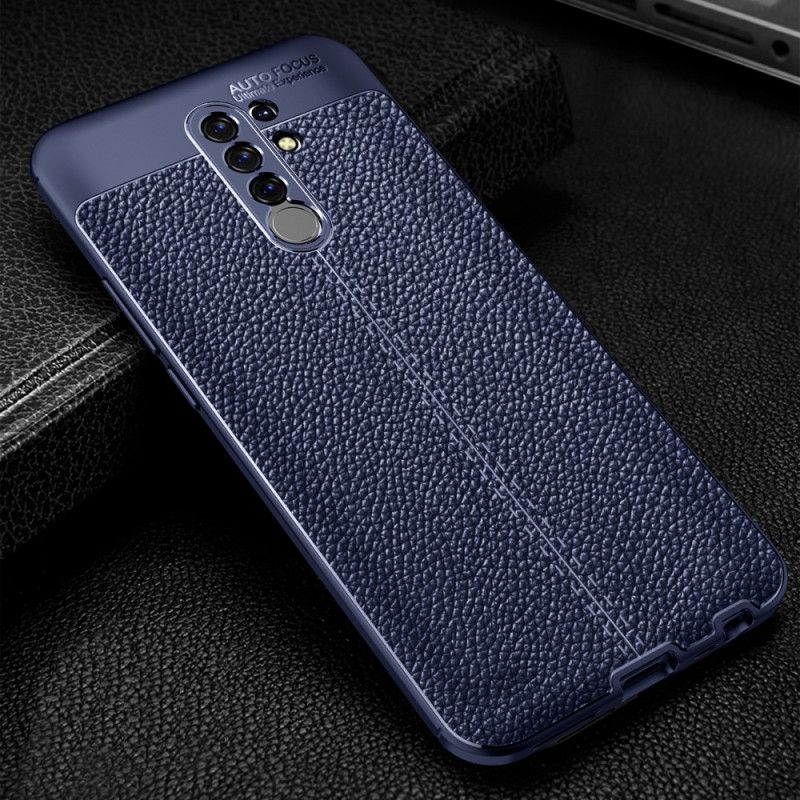 Etui Xiaomi Redmi 9 Czerwony Czarny Efekt Skóry Z Podwójną Linią Liczi