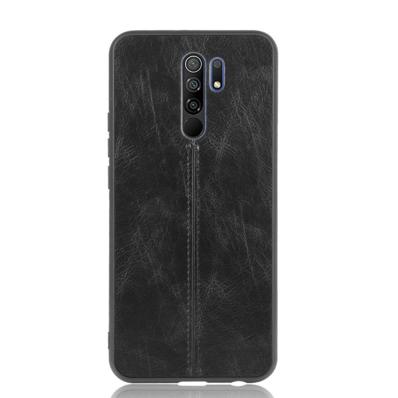 Etui Xiaomi Redmi 9 Czerwony Czarny Efekt Szytej Skóry