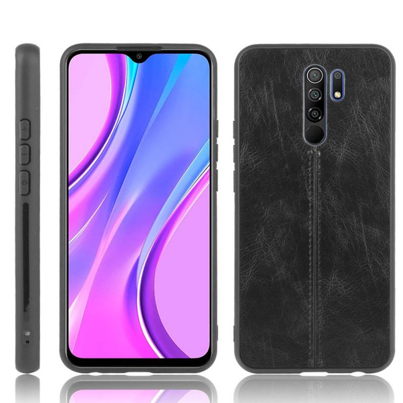 Etui Xiaomi Redmi 9 Czerwony Czarny Efekt Szytej Skóry