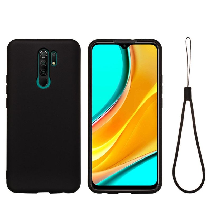 Etui Xiaomi Redmi 9 Czerwony Czarny Płynny Silikon Z Paskiem