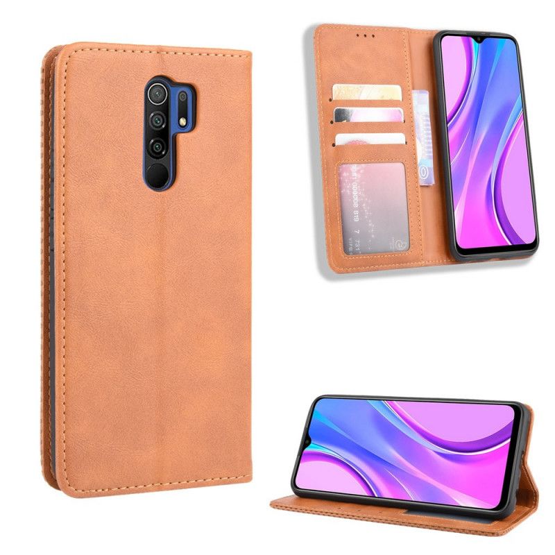 Flip Kotelot Xiaomi Redmi 9 Czerwony Czarny Etui na Telefon Stylizowany Efekt Skóry W Stylu Vintage