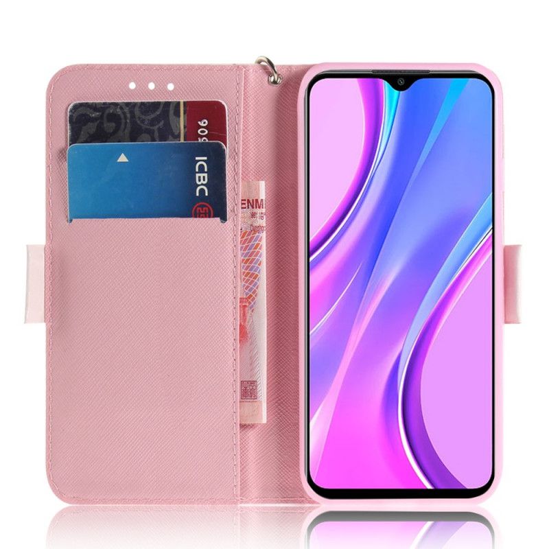 Skórzany Futerał Xiaomi Redmi 9 Etui na Telefon Panda Love Ze Stringami