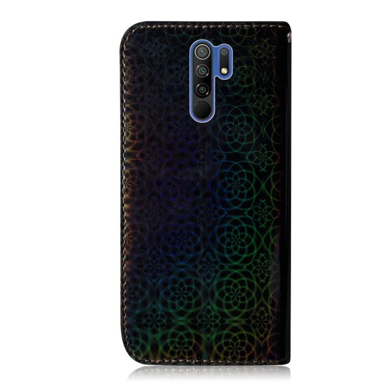 Skórzany Futerał Xiaomi Redmi 9 Szary Czarny Etui na Telefon Czysty Kolor