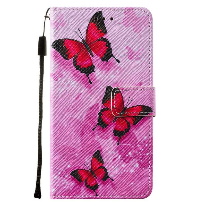 Etui Folio iPhone 7 / 8 / SE 2 Fioletowy Magenta Motyle Ze Sztucznej Skóry Z Teksturą Etui Ochronne