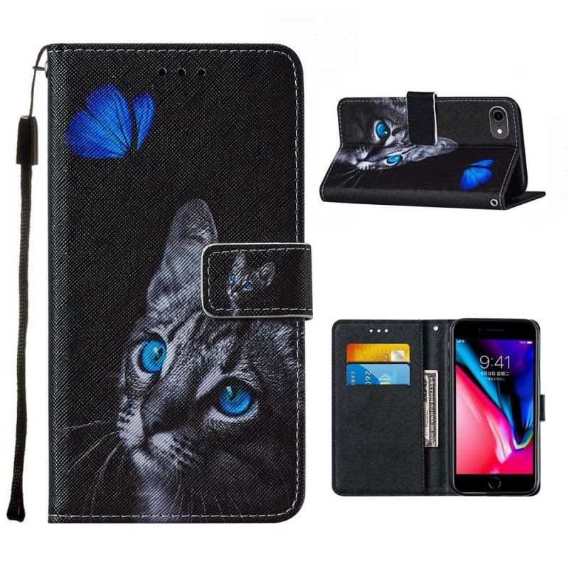 Etui Folio iPhone 7 / 8 / SE 2 Kot I Niebieski Motyl