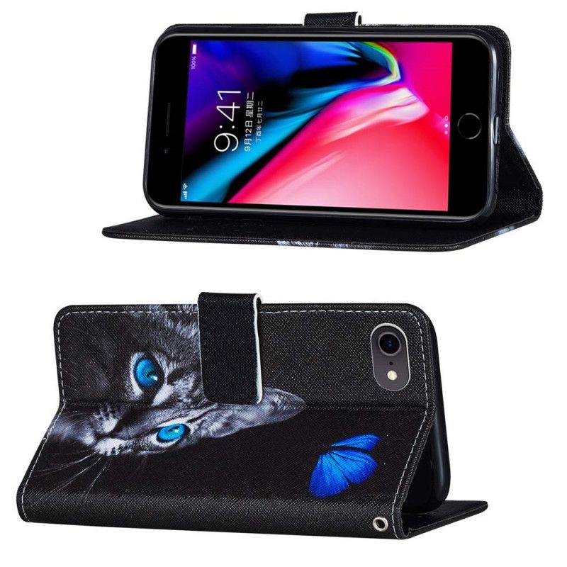 Etui Folio iPhone 7 / 8 / SE 2 Kot I Niebieski Motyl