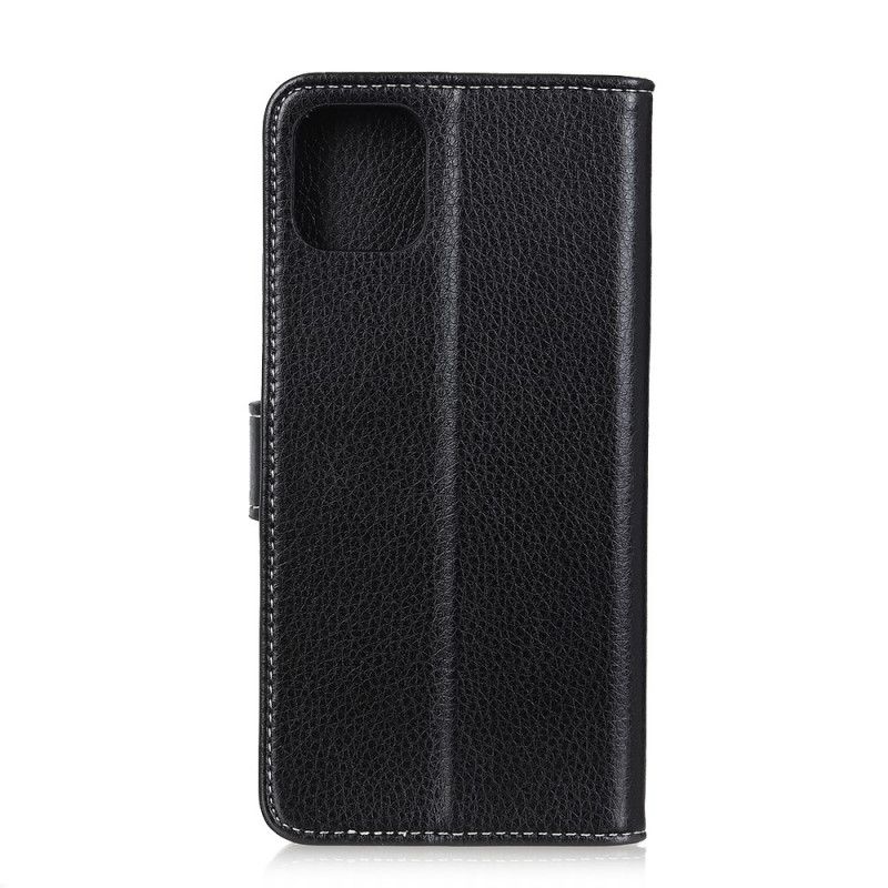 Etui Folio iPhone 12 Mini Czarny Szwy Z Efektem Skóry Liczi