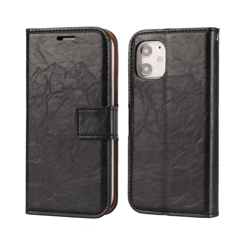 Etui Folio iPhone 12 Mini Czerwony Czarny Odpinana Skorupa W Stylu Postarzanej Skóry Etui Ochronne