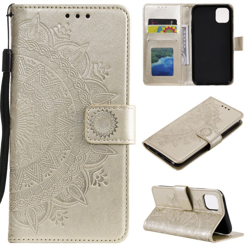 Etui Folio iPhone 12 Mini Czerwony Szary Mandala Słońca Etui Ochronne