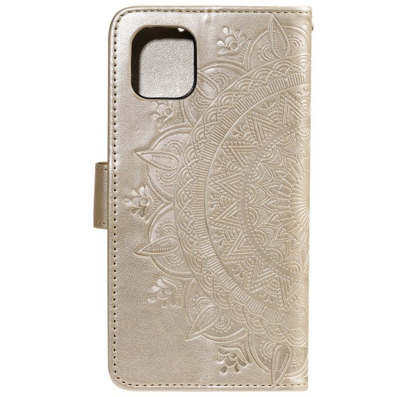 Etui Folio iPhone 12 Mini Czerwony Szary Mandala Słońca Etui Ochronne