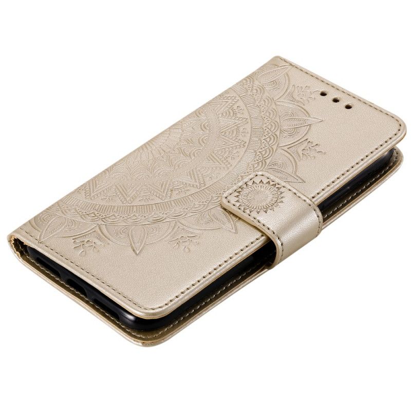 Etui Folio iPhone 12 Mini Czerwony Szary Mandala Słońca Etui Ochronne