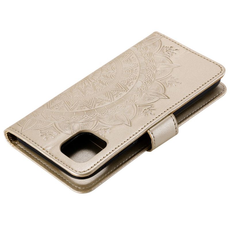 Etui Folio iPhone 12 Mini Czerwony Szary Mandala Słońca Etui Ochronne