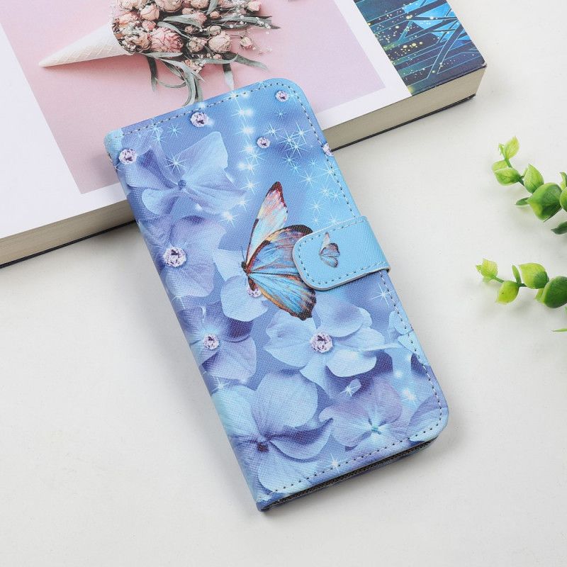 Etui Folio iPhone 12 Mini Diamentowe Motyle Ze Stringami