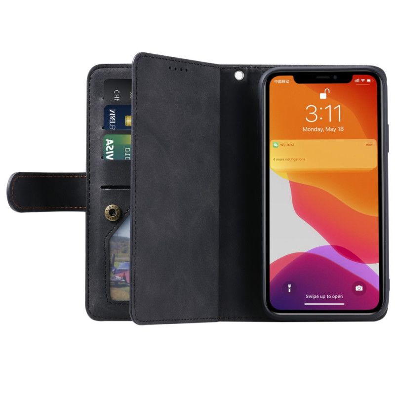 Etui Folio iPhone 12 Mini Granatowy Czarny Portmonetka 9 Uchwytów Na Karty Etui Ochronne