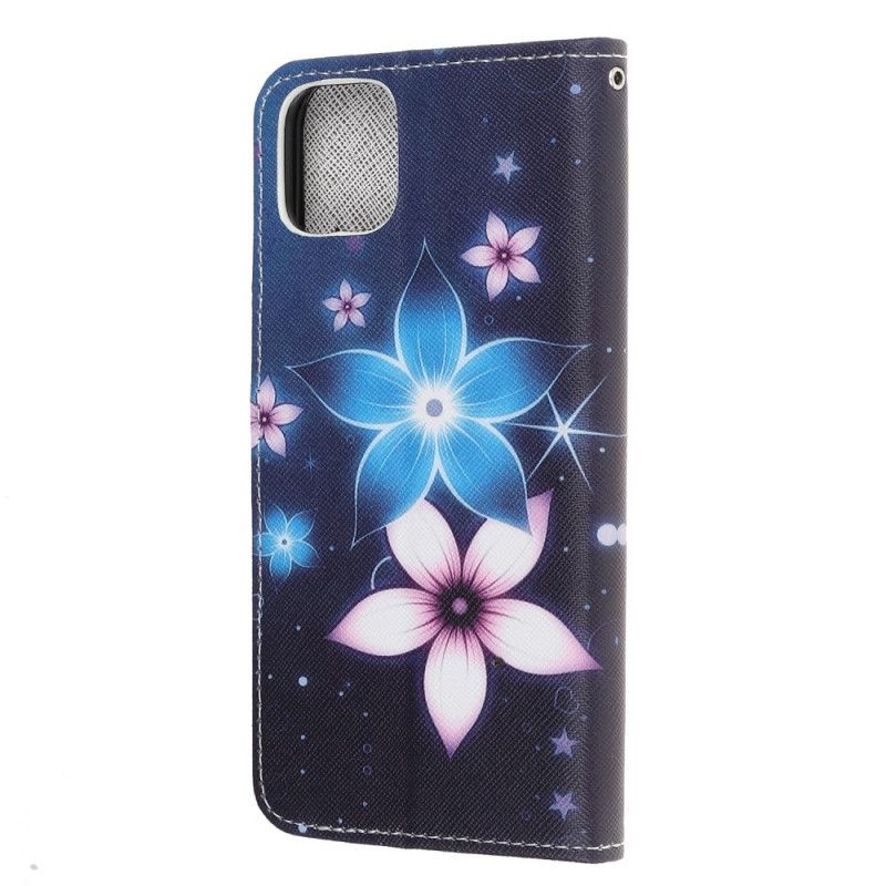 Etui Folio iPhone 12 Mini Księżycowe Kwiaty Ze Stringami Etui Ochronne