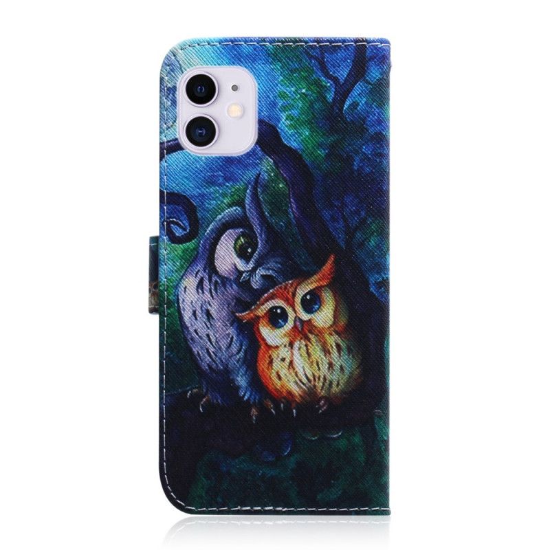 Etui Folio iPhone 12 Mini Malowanie Sów Etui Ochronne