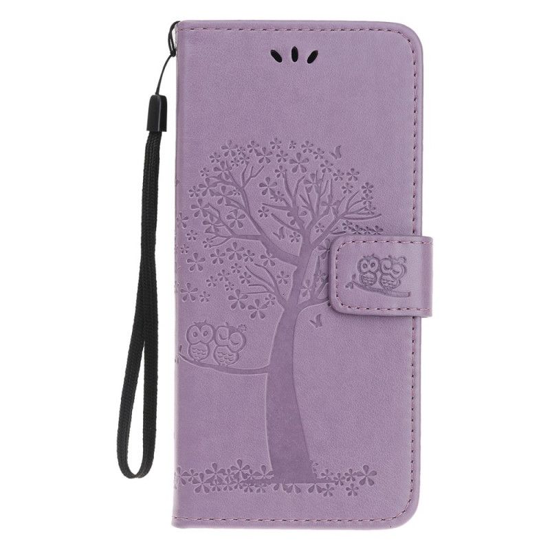 Etui Folio iPhone 12 Mini Szary Czarny Drzewo I Sowy Ze Stringami