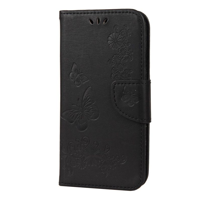 Etui Folio iPhone 12 Mini Szary Czarny Wspaniałe Motyle Stringi