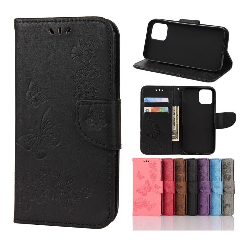 Etui Folio iPhone 12 Mini Szary Czarny Wspaniałe Motyle Stringi