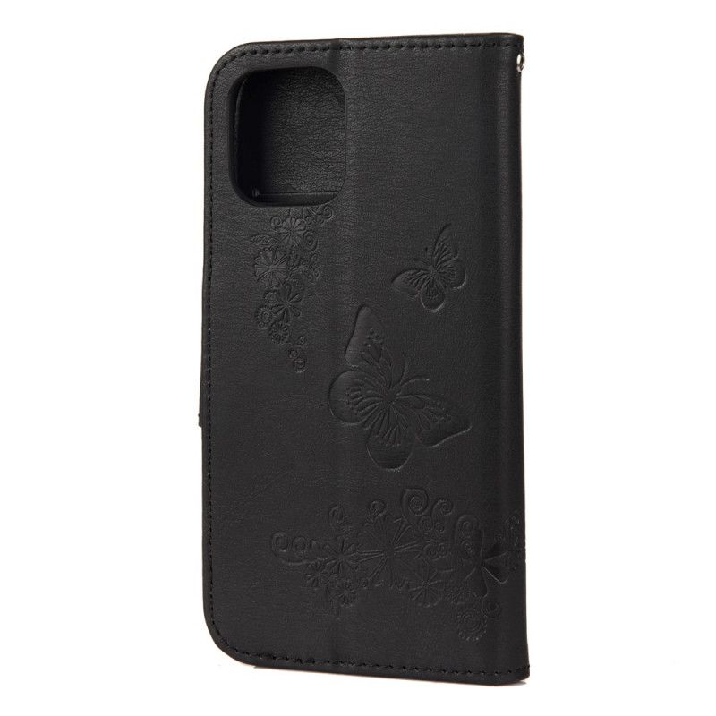 Etui Folio iPhone 12 Mini Szary Czarny Wspaniałe Motyle Stringi