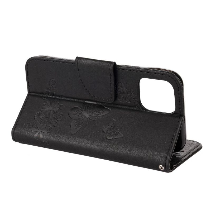 Etui Folio iPhone 12 Mini Szary Czarny Wspaniałe Motyle Stringi