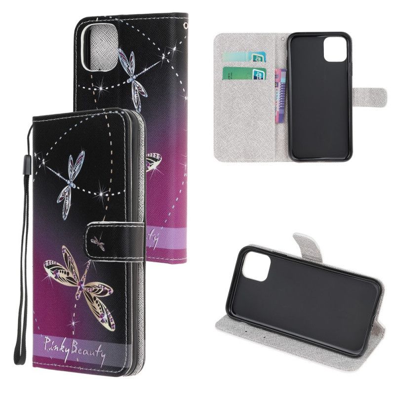 Etui Folio iPhone 12 Mini Ważki Ze Stringami