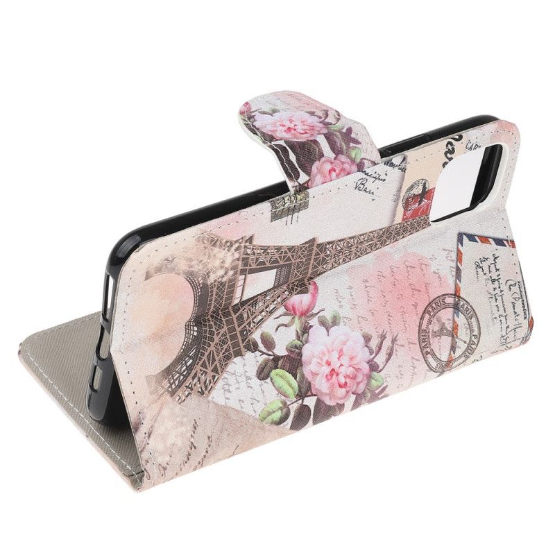 Etui Folio iPhone 12 Mini Wieża Eiffla W Stylu Retro