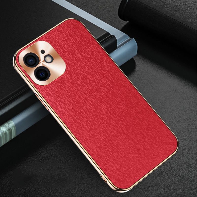 Etui iPhone 12 Mini Czerwony Czarny Moduł Fotograficzny Do Ochrony Z Prawdziwej Skóry