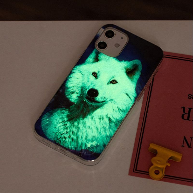 Etui iPhone 12 Mini Granatowy Czarny Fluorescencyjna Seria Wilków