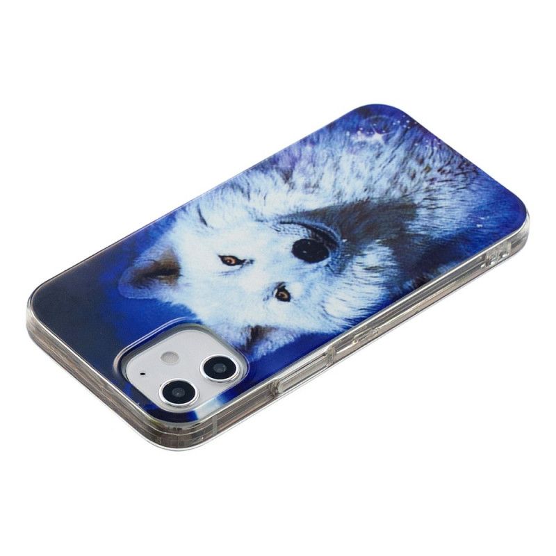 Etui iPhone 12 Mini Granatowy Czarny Fluorescencyjna Seria Wilków