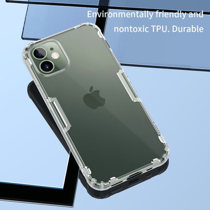 Etui iPhone 12 Mini Szary Biały Naturalna Przezroczysta Skóra Nillkin