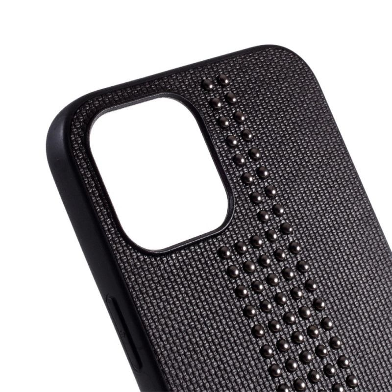 Etui iPhone 12 Mini Szary Czarny Imitacja Skóry I Nity