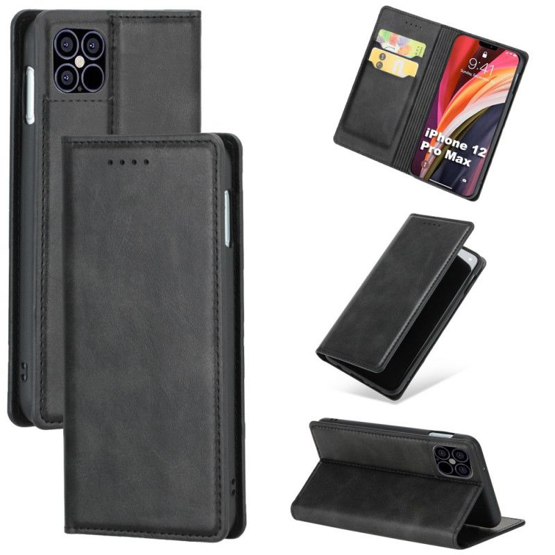 Flip Kotelot iPhone 12 Mini Czerwony Czarny Szwy Ze Sztucznej Skóry Premium Etui Ochronne