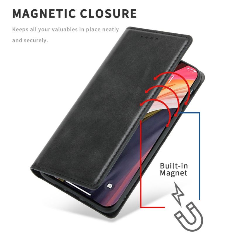 Flip Kotelot iPhone 12 Mini Czerwony Czarny Szwy Ze Sztucznej Skóry Premium Etui Ochronne