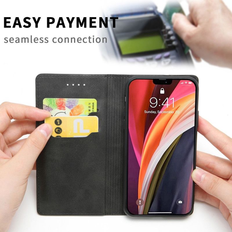 Flip Kotelot iPhone 12 Mini Czerwony Czarny Szwy Ze Sztucznej Skóry Premium Etui Ochronne