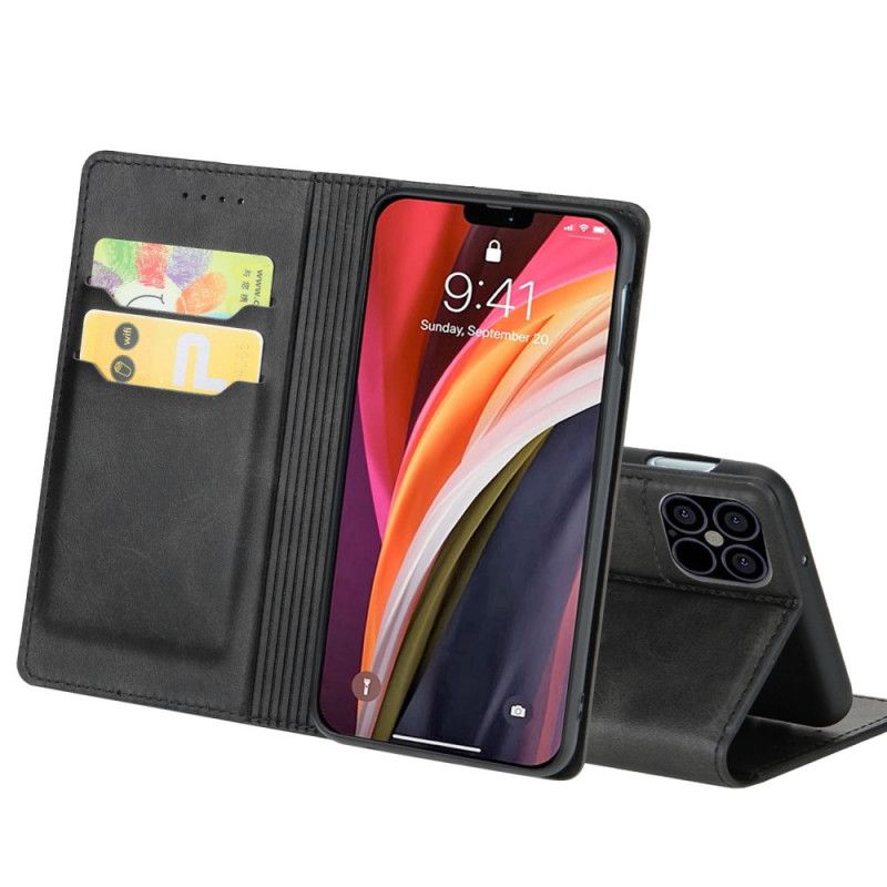 Flip Kotelot iPhone 12 Mini Czerwony Czarny Szwy Ze Sztucznej Skóry Premium Etui Ochronne