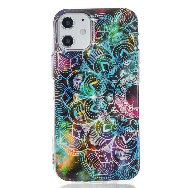 Futerały iPhone 12 Mini Ciemnoczerwony Czarny Etui na Telefon Fluorescencyjna Seria Kwiatowa