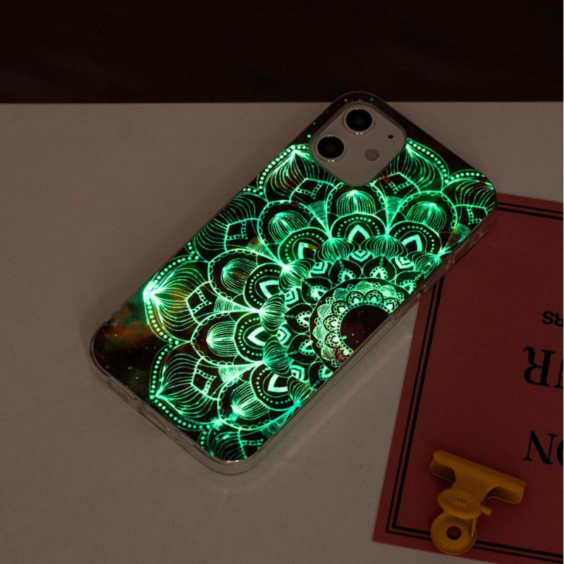 Futerały iPhone 12 Mini Ciemnoczerwony Czarny Etui na Telefon Fluorescencyjna Seria Kwiatowa