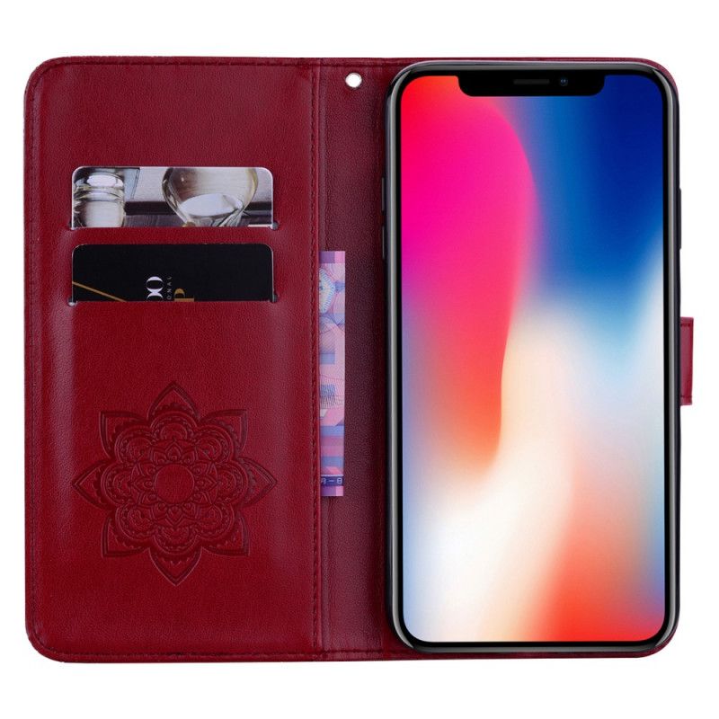 Skórzany Futerał iPhone 12 Mini Magenta Szary Etui na Telefon Sowa Mandala I Stringi