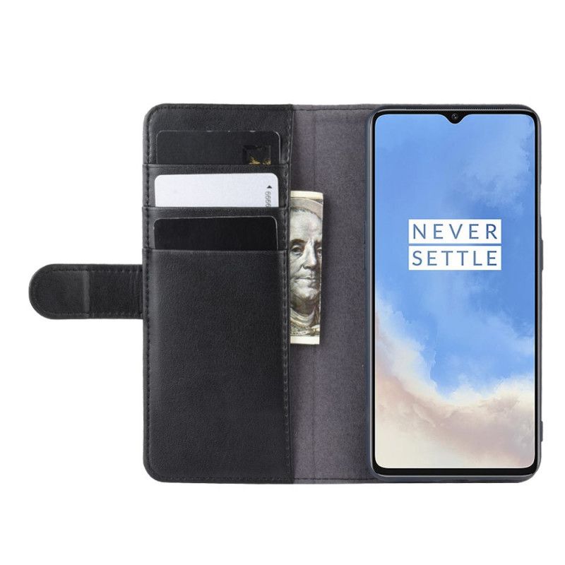 Etui Folio OnePlus 7T Brązowy Czarny Prawdziwa Skóra Etui Ochronne