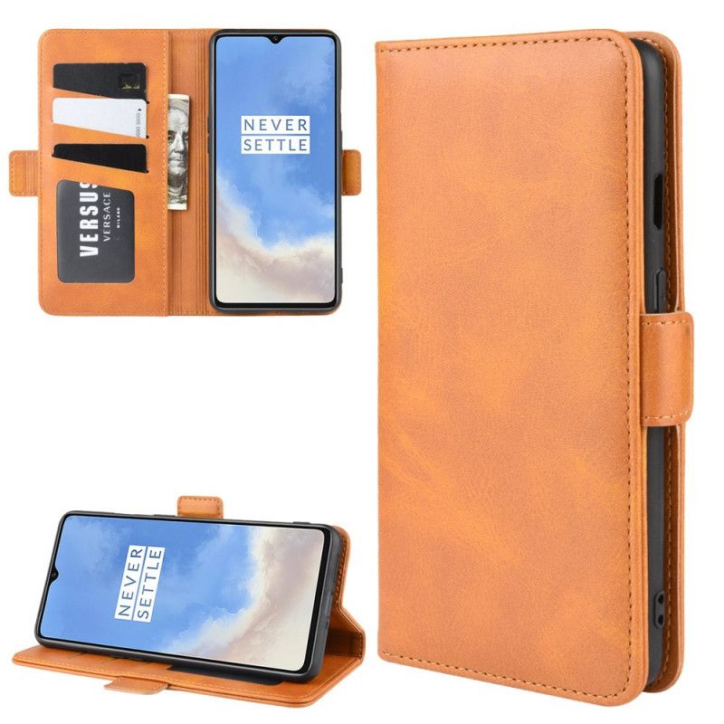 Etui Folio OnePlus 7T Czerwony Czarny Elegancka Tekstura Skóry