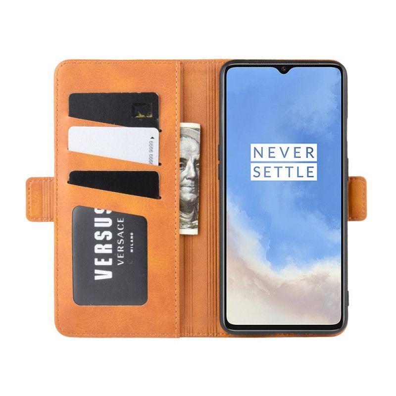 Etui Folio OnePlus 7T Czerwony Czarny Elegancka Tekstura Skóry